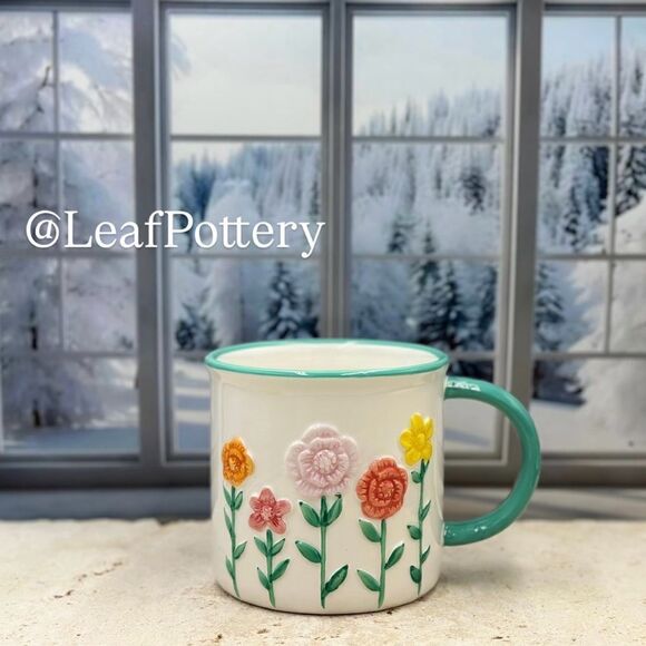 Happy Flowers Multi Colored Ceramic 18oz Camper Mug - Picture 2 of 9